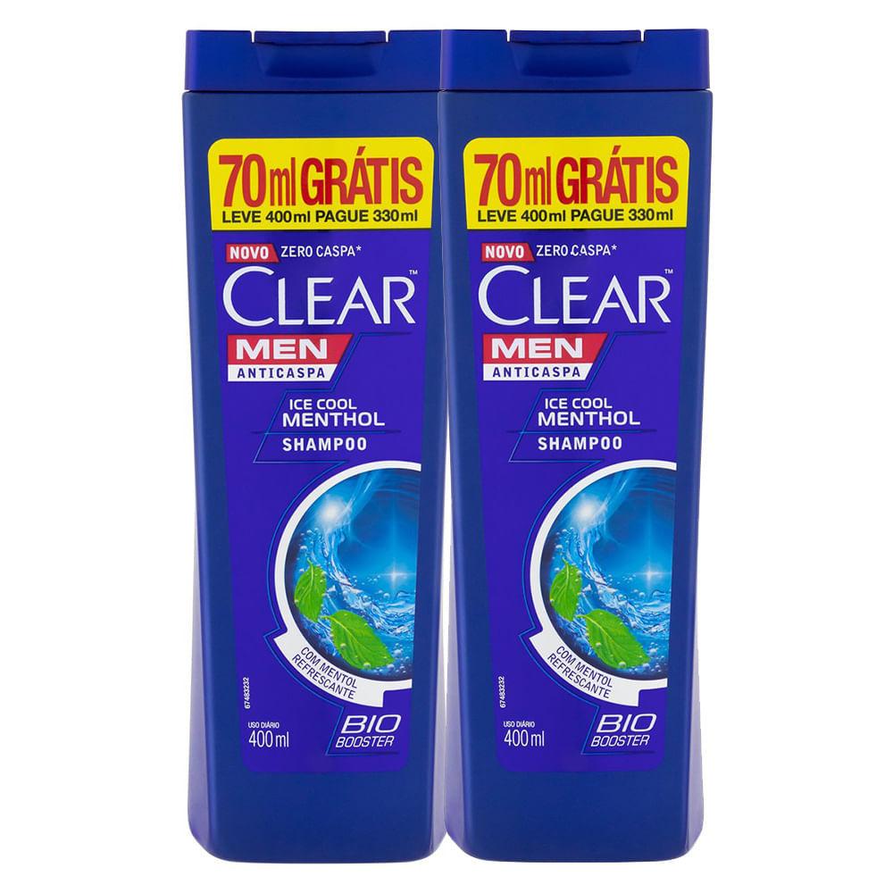Kit 2 Shampoo Anticaspa Clear Men Ice Cool Menthol 400ml