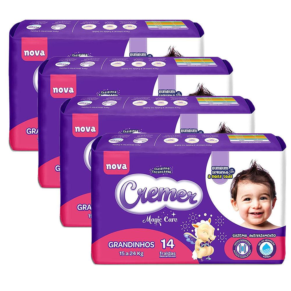 Kit 4 Fralda Cremer Magic Care Grandinhos Pacote Jumbo 14 Unidades Descartáveis