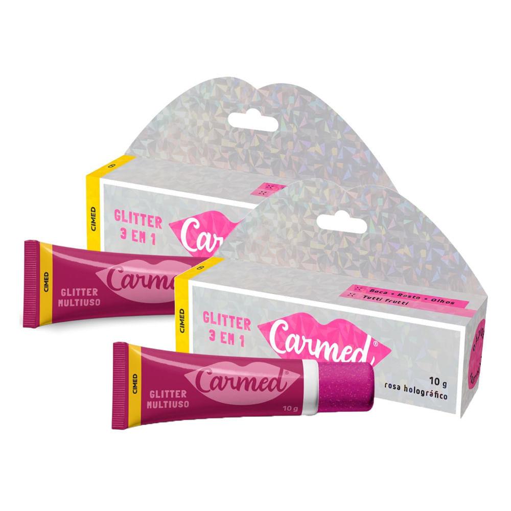 Kit 2 Protetor Labial Carmed Glitter 3 Em 1 Tutti Frutti Rosa Holográfico 10g