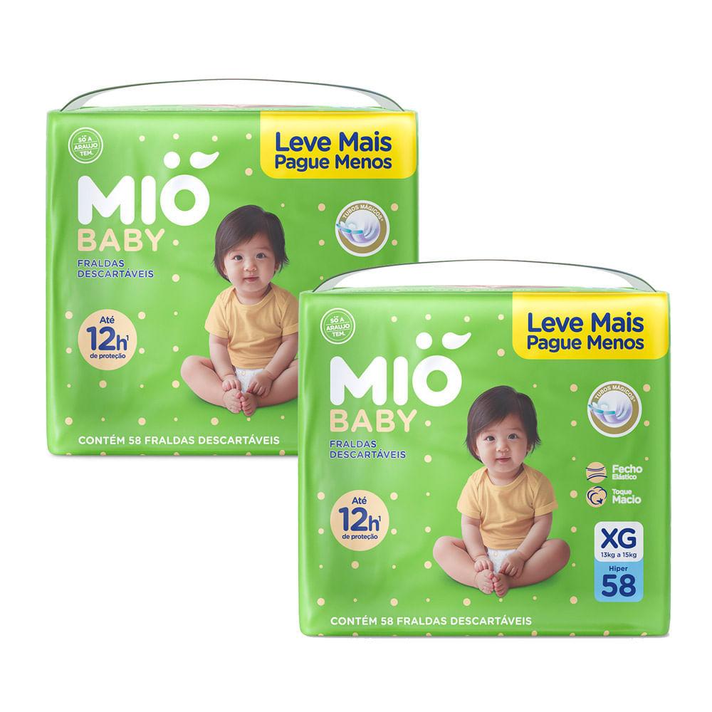 Kit 2 Fralda Mió Baby Tamanho Xg Hiper 58 Unidades Descartáveis