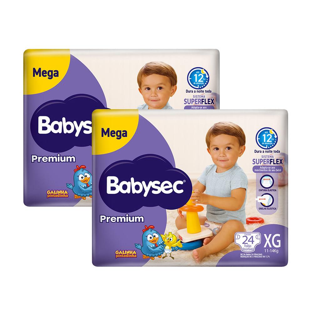 Kit 2 Fralda Babysec Premium Tamanho Xg Pacote Mega Com 24 Unidades Descartáveis