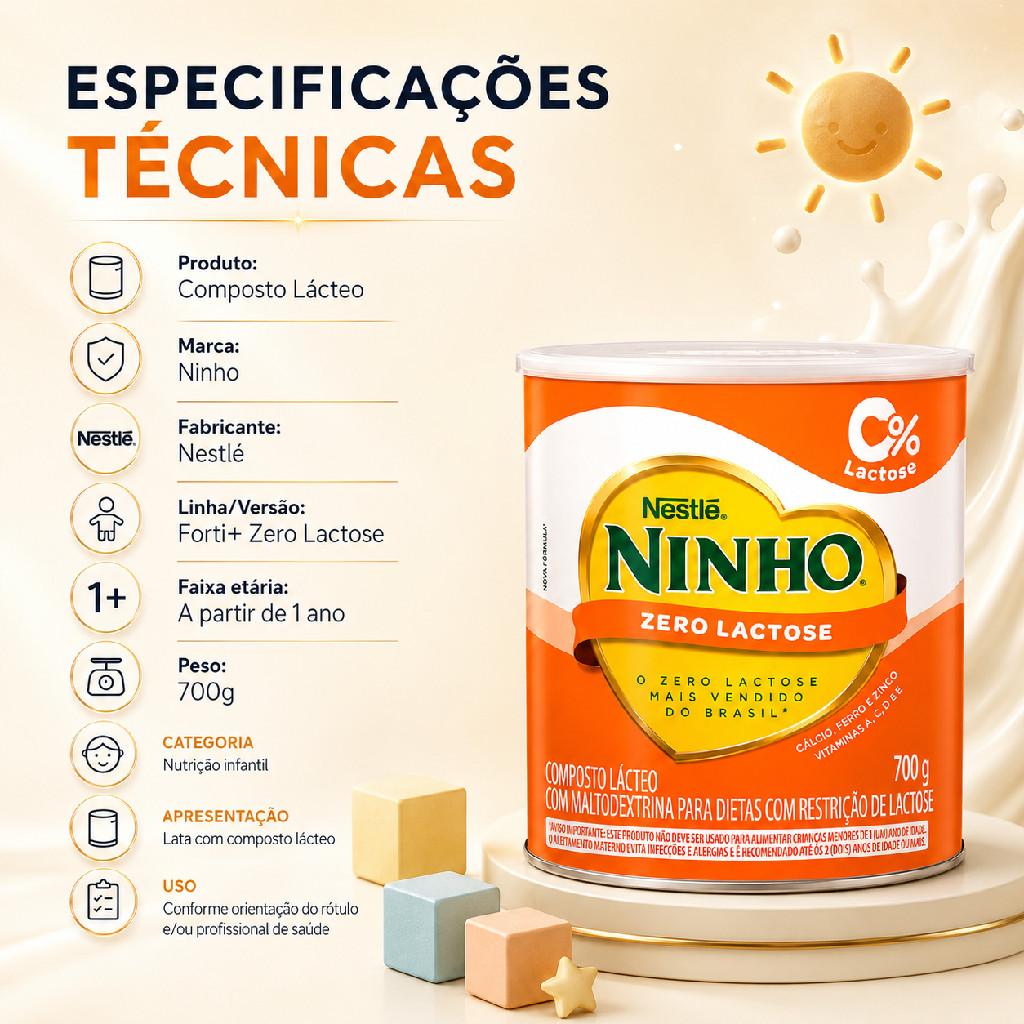 Composto Lácteo Ninho Forti+ Zero Lactose Nestlé A Partir De 1 Ano 700g