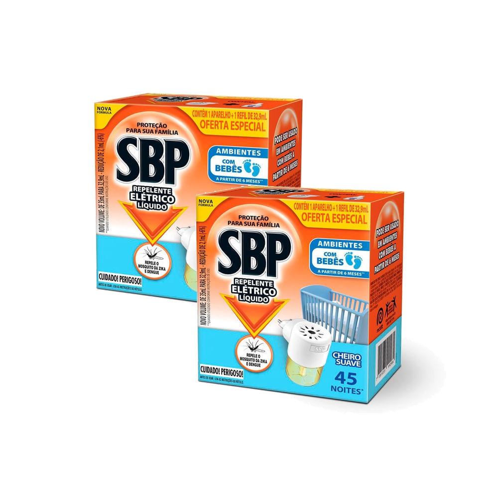 Kit 2 Repelente Elétrico Líquido Sbp 45 Noites Cheiro Suave Com 1 Aparelho + 1 Refil De 35ml Oferta Especial