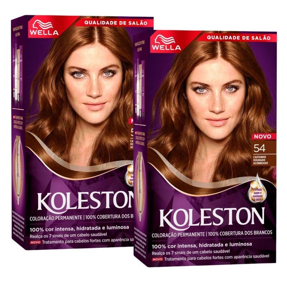 Kit 2 Tinta De Cabelo Koleston Castanho Dourado Acobreado 54