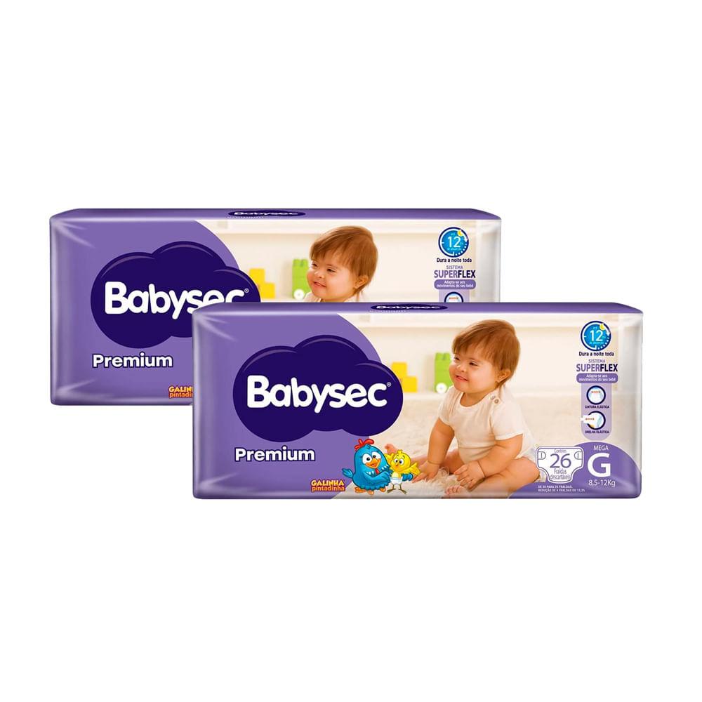 Kit 2 Fralda Babysec Premium Tamanho G Pacote Mega 26 Unidades Descartáveis
