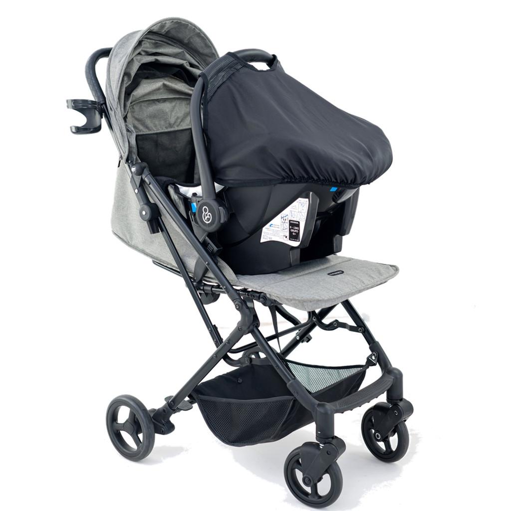 Carrinho Com Bebe Conforto Cocoon Preto Base Galzerano Kira Grafite