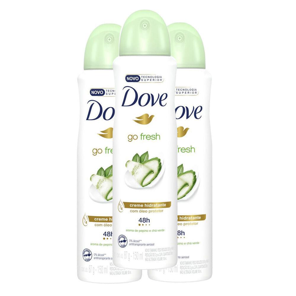 Kit 3 Desodorante Antitranspirante Aerosol Dove Go Fresh Pepino E Chá Verde 150ml
