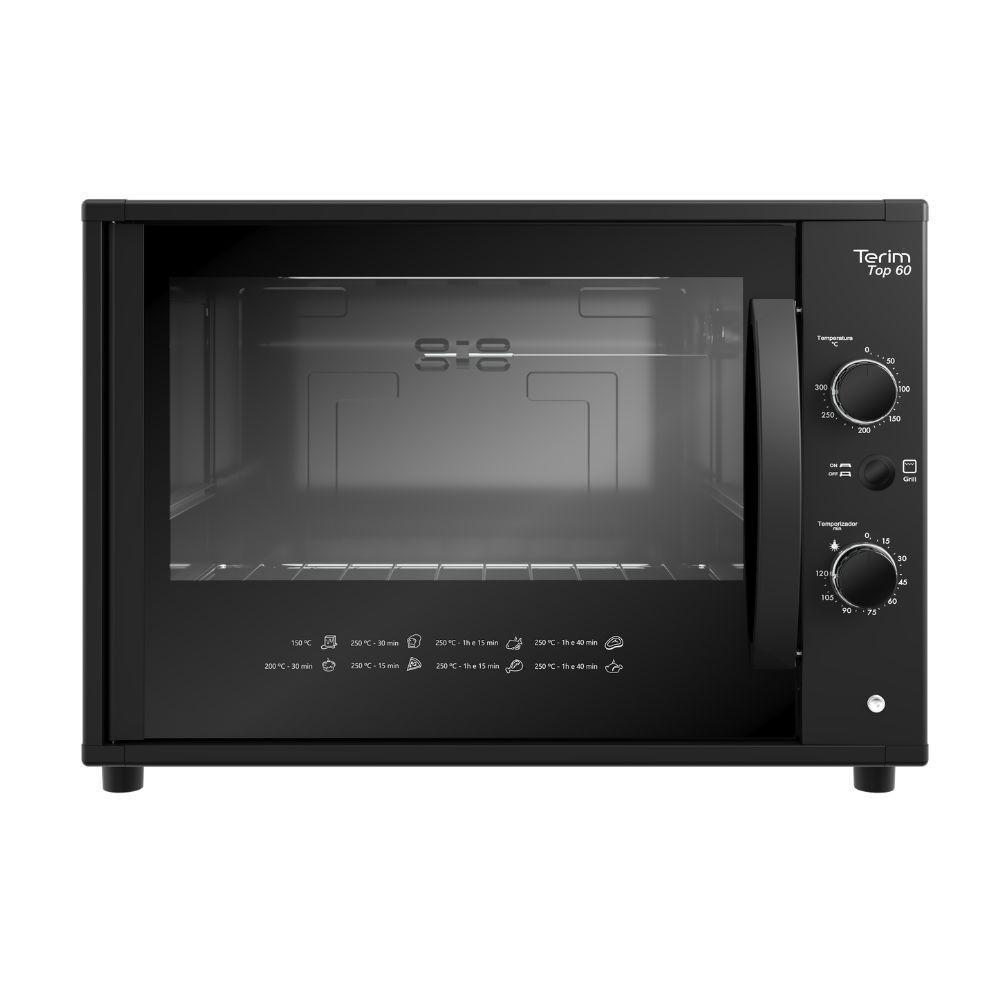 Forno Elétrico De Bancada Terim Top 60 Black 60L 1750w Com Grill E Luz Interna Preto 220V