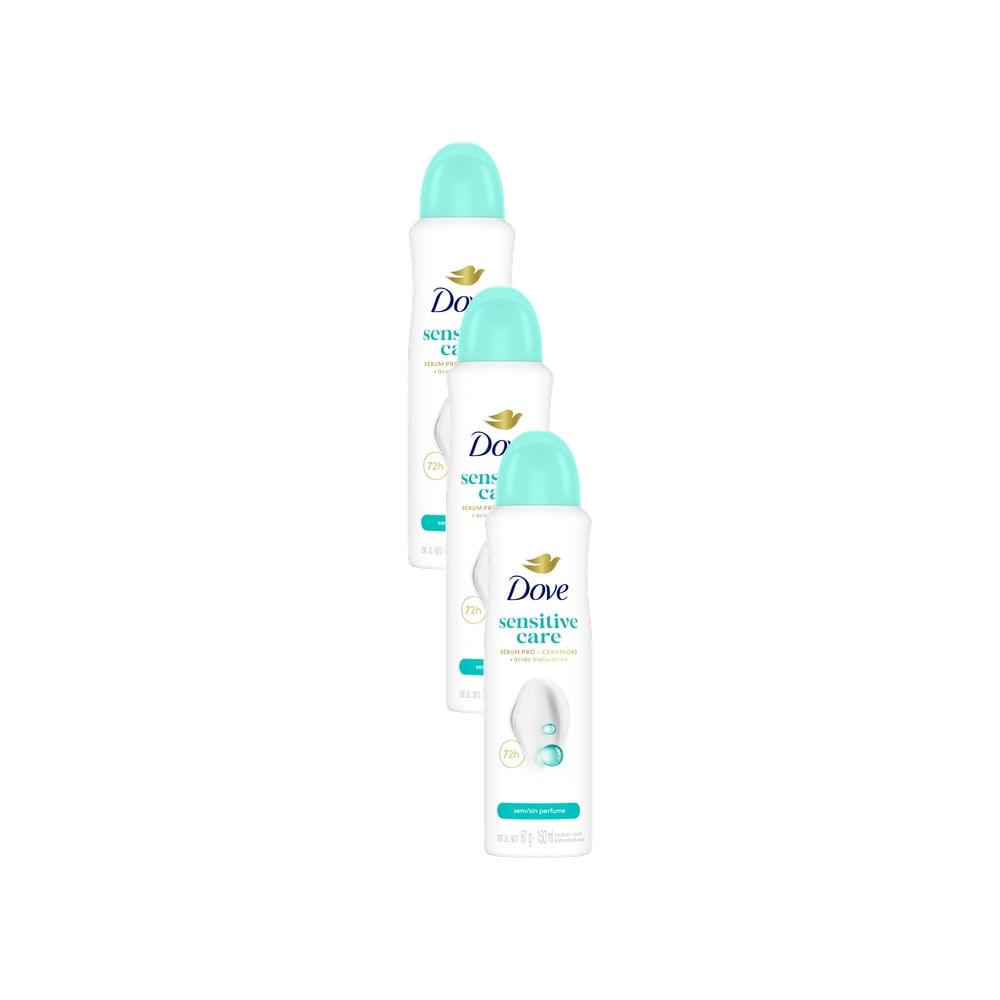 Kit 3 Desodorante Dove Sensitive Care Antitranspirante Aerosol Sem Perfume 150ml