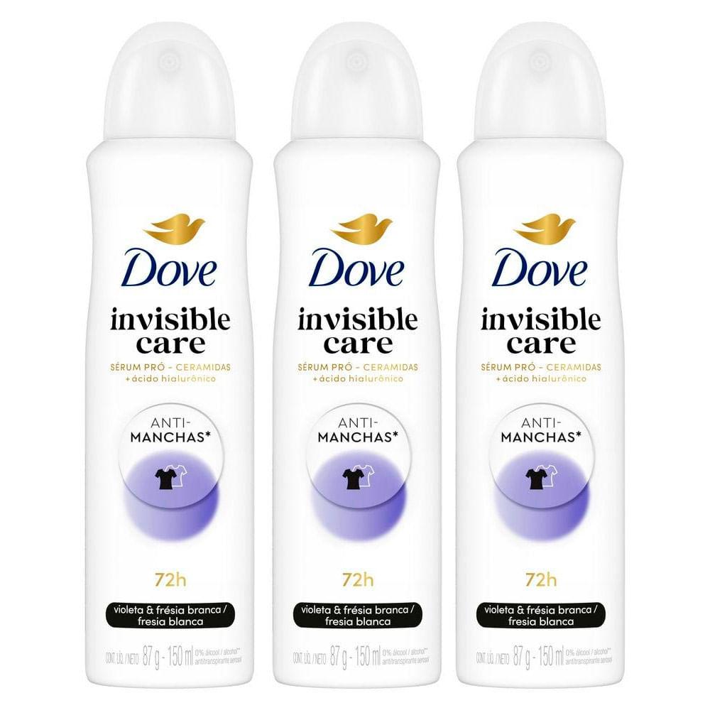 Kit 3 Desodorante Dove Invisible Care Anti Manchas Antitranspirante 72h Aerosol 150ml