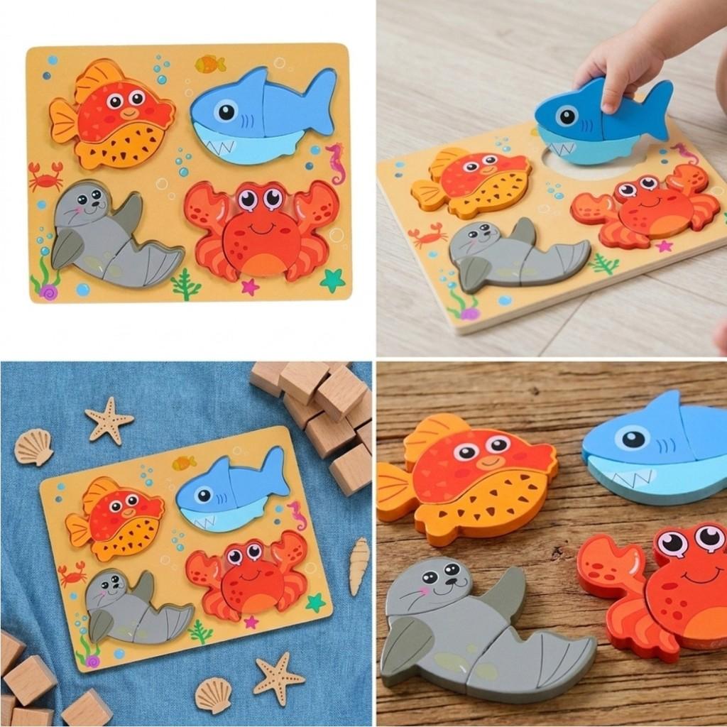 Brinquedo Infantil Quebra Cabeça Montessori Pedagógico De Madeira Formas De Animais Castela