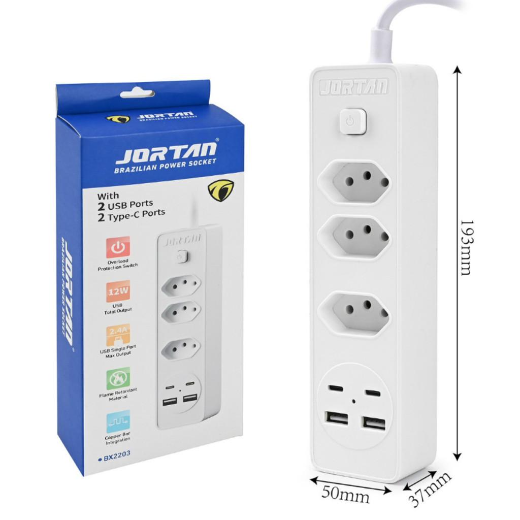 Filtro De Linha Jortan De 2 M Com 3 Tomadas E Proteção Contra Curto-circuito (dps) 110/220 V
