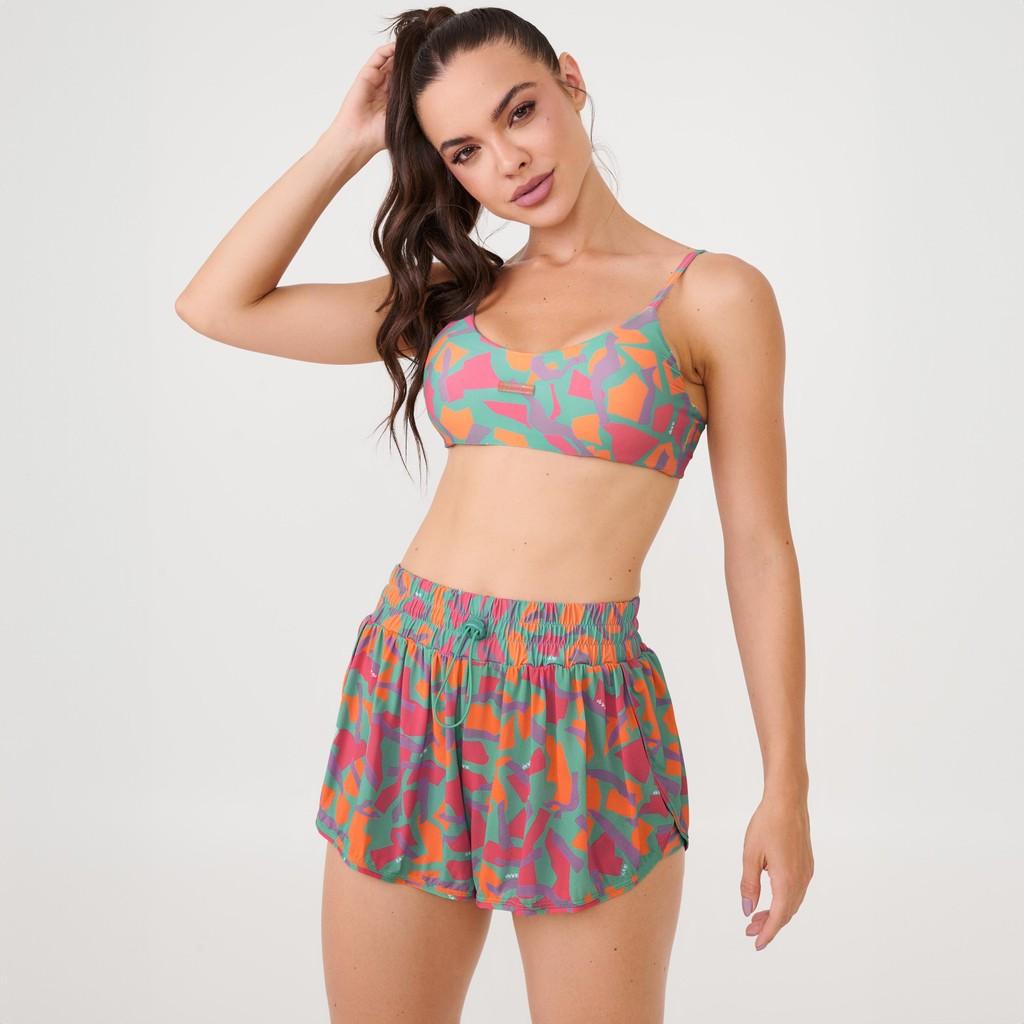 Short Soltinho Com Pregas Estampa Vibrant Poliamida Soft