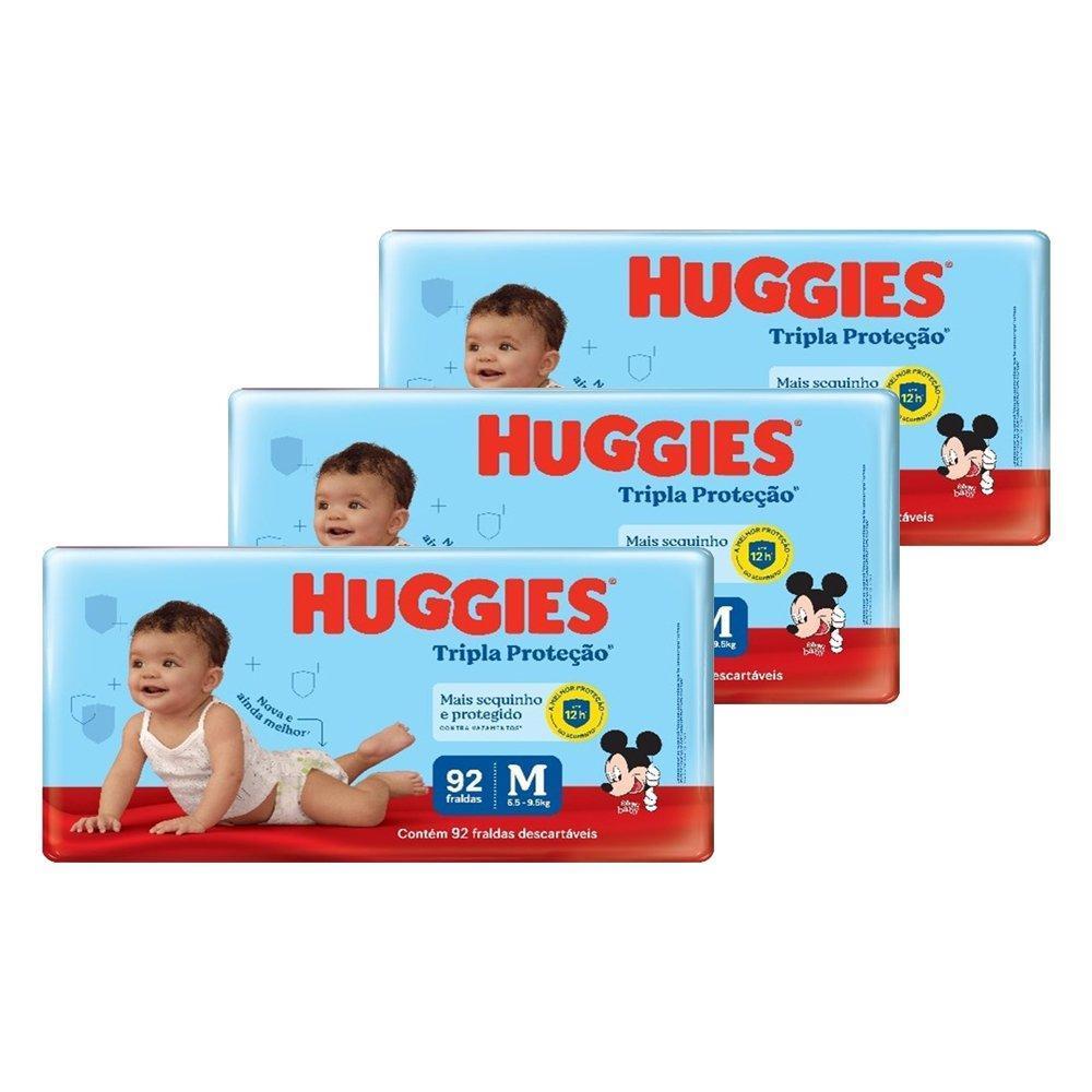 Fralda Descartável Huggies Tripla Proteção Hiper Média - 3 Pacotes Com 92 Fraldas - Total De 276 Tiras