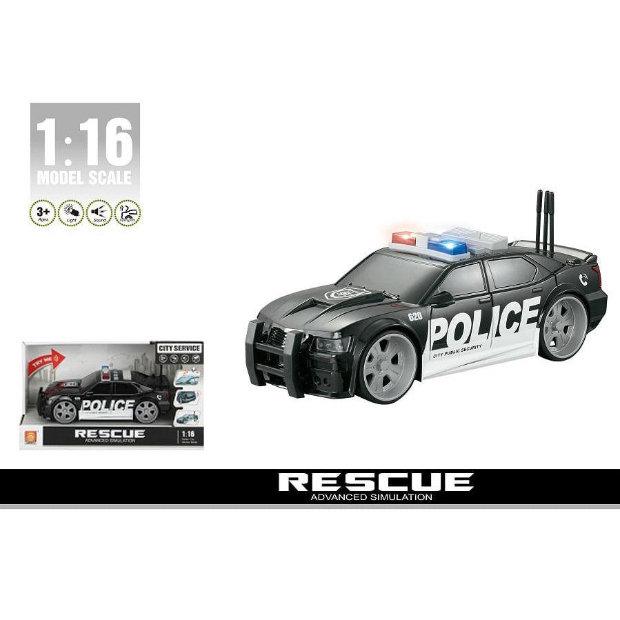 Carrinho De Polícia De Fricção Com Luz E Som - City Service - Preto - 1 16 - Yes Toys