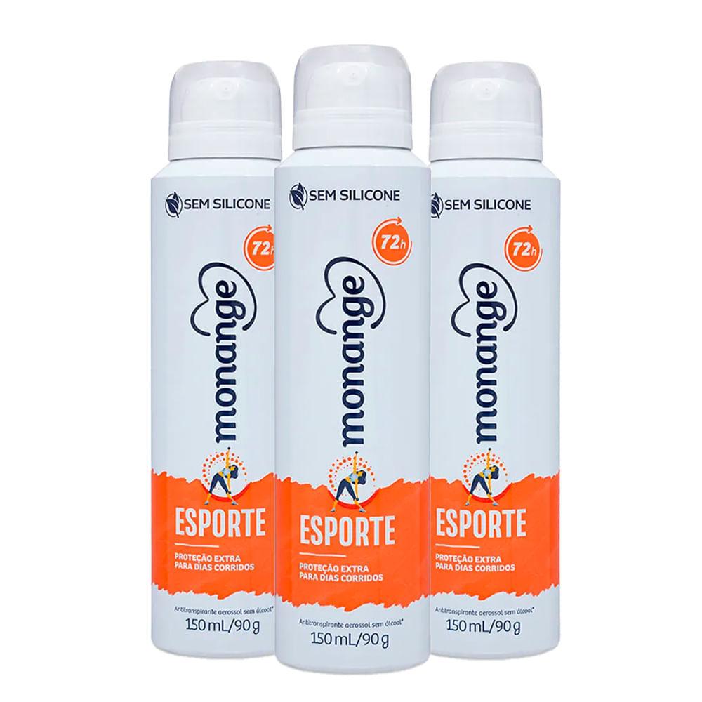 Kit Desodorante Aerosol Monange Esporte 90G - 3 Unidades