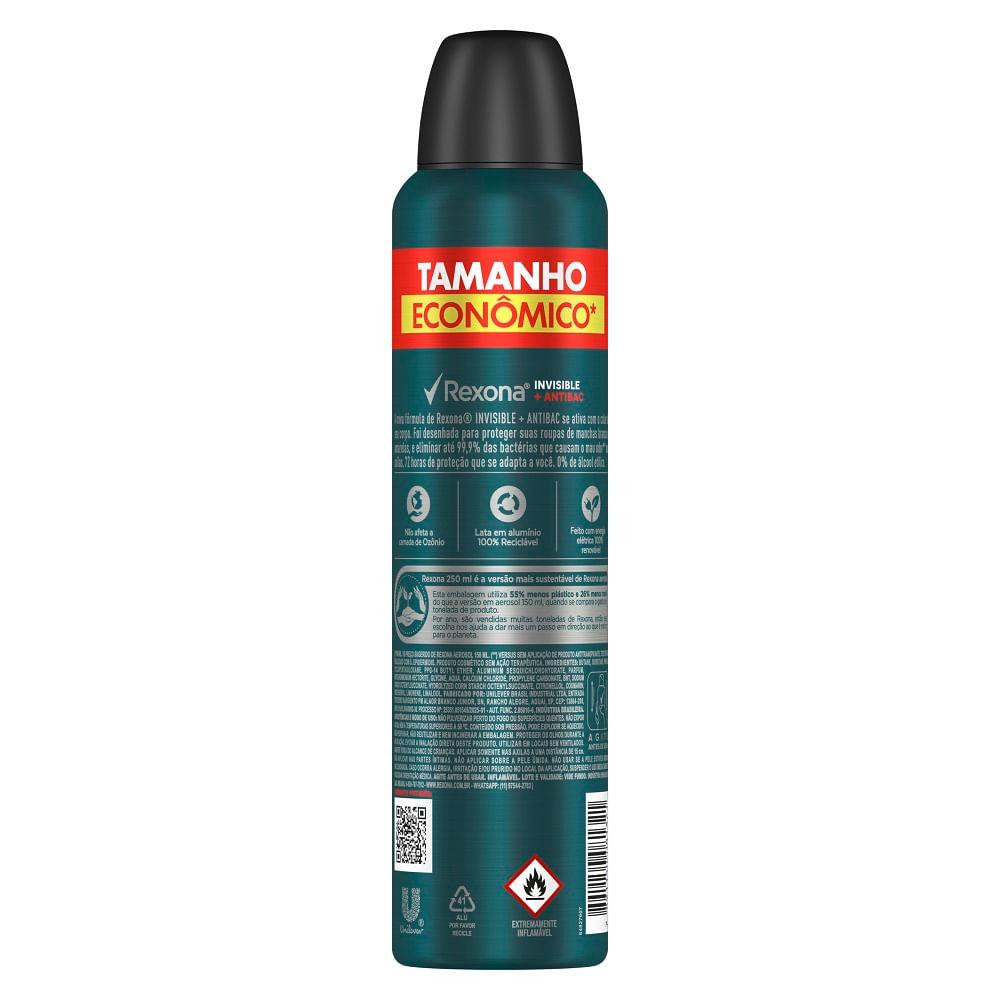 Desodorante Antitranspirante Aerosol Masculino Antibacterial Invisible 72h Rexona 250ml