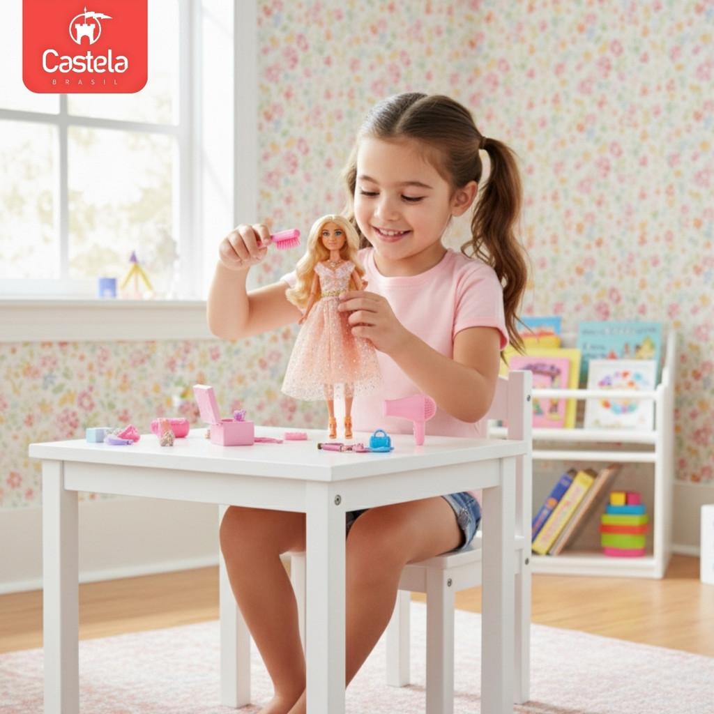 Boneca Princesa Fashion Vestido Brilhante Acessórios Castela