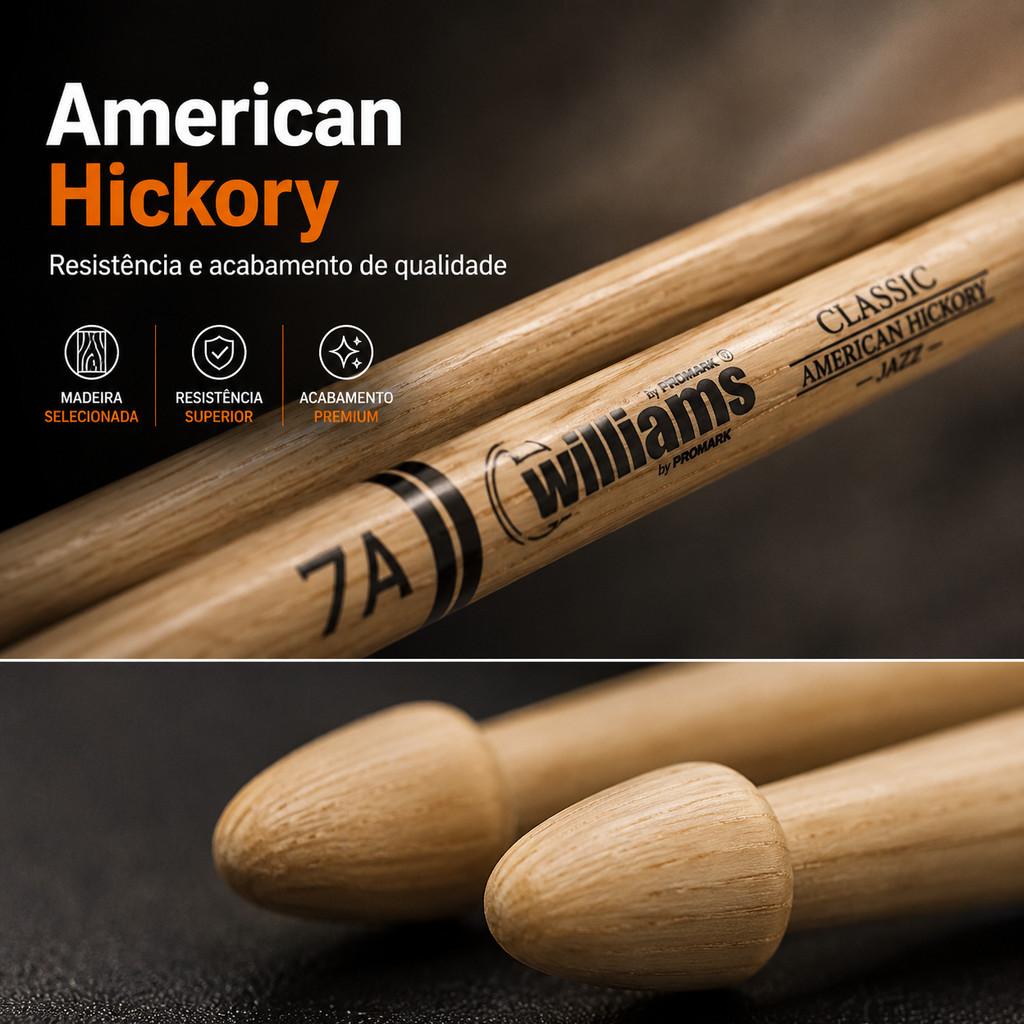 Par De Baquetas Williams Classic 7A American Hickory Madeira Baqueta Para Bateria Madeira Hickory