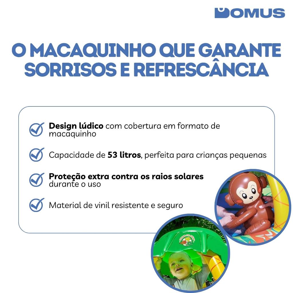Piscina Infantil Inflável 53 Litros Com Cobertura Macaquinho 102cm X 80cm Wellmix