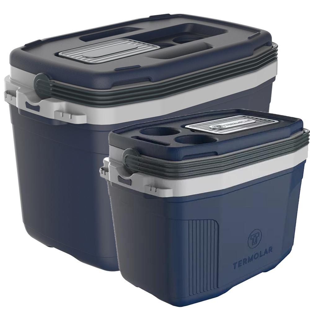 Kit Praia Pesca Caixa Cooler Térmico Grande 32 Litros E Caixa Pequena 20 Litros Termolar