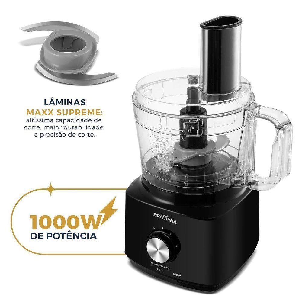 Multiprocessador Britânia 1000w 3 Em 1 Lâminas Inox Bmp900c 220V