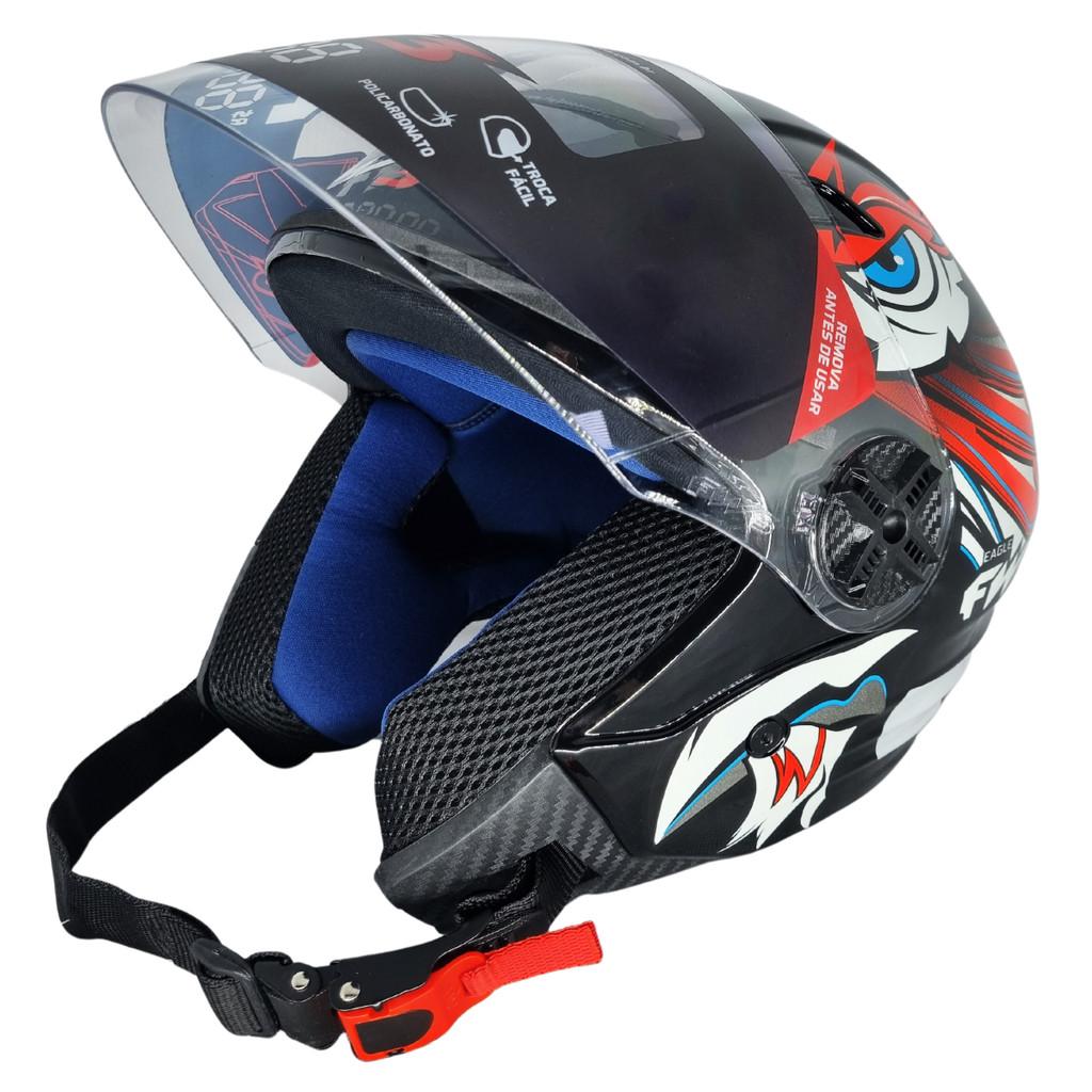 Capacete FW3 X Open Eagle Vermelho Com Azul - Resistente E Confortável