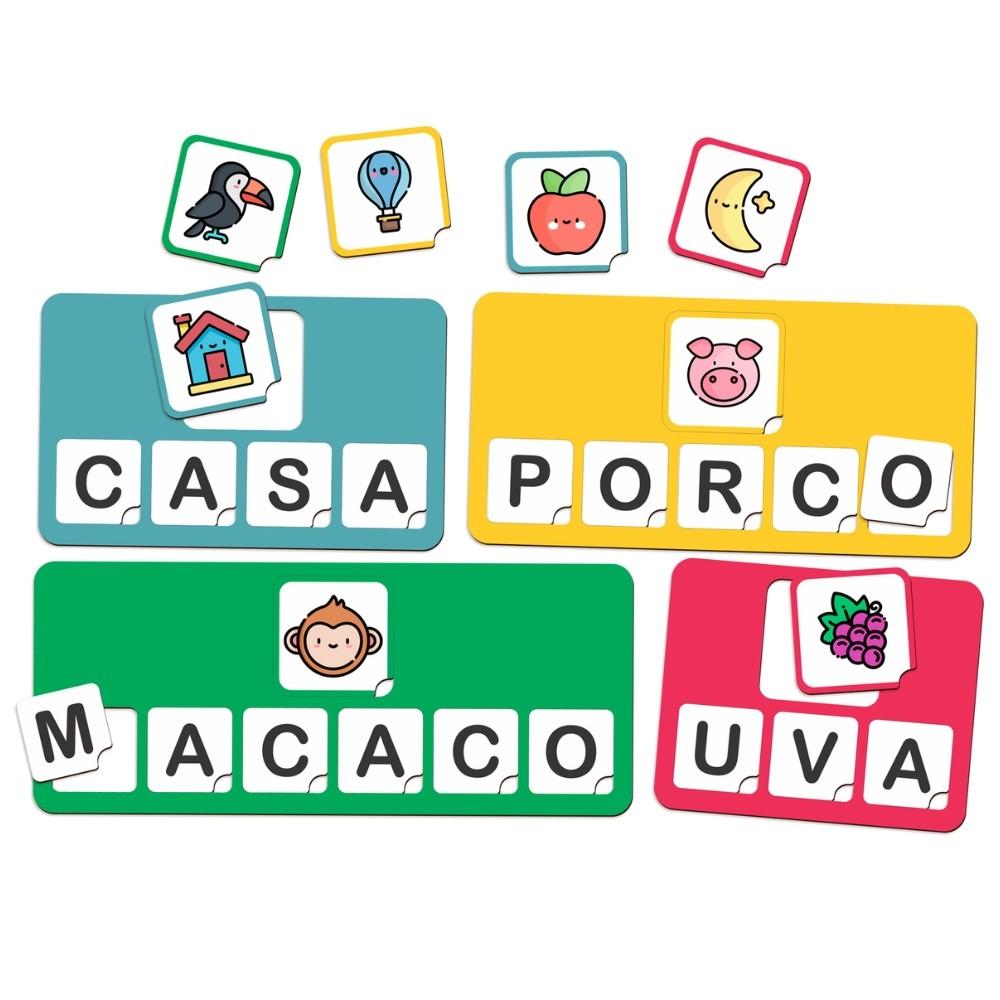 Jogo Juntando Letras Madeira Babebi Lógico Educativo Mdf Montar Formas Palavras Brinquedo Infantil