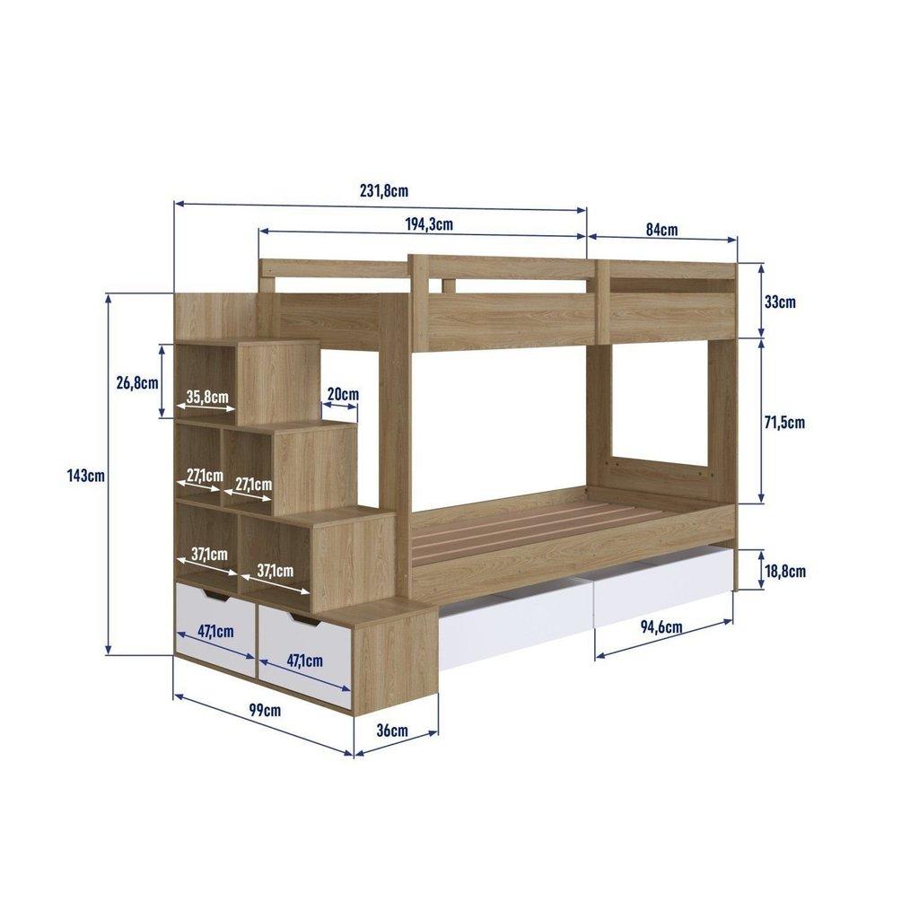 Beliche Infantil Com Escada Nichos Gavetas Laterais E Gavetões Inferiores Marrom/aveiro Oak/branco Aveiro Oak/branco