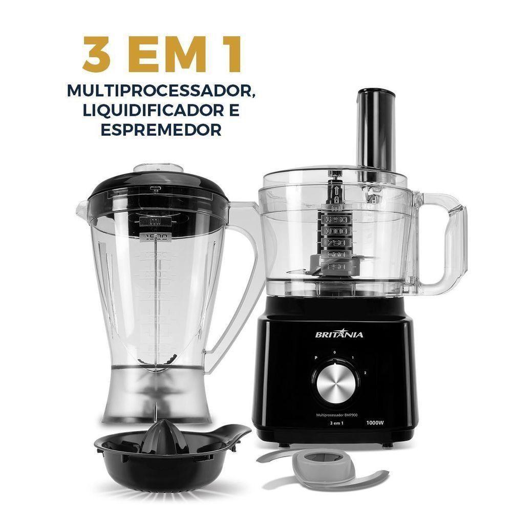 Multiprocessador Britânia 1000w 3 Em 1 Lâminas Inox Bmp900c 110V