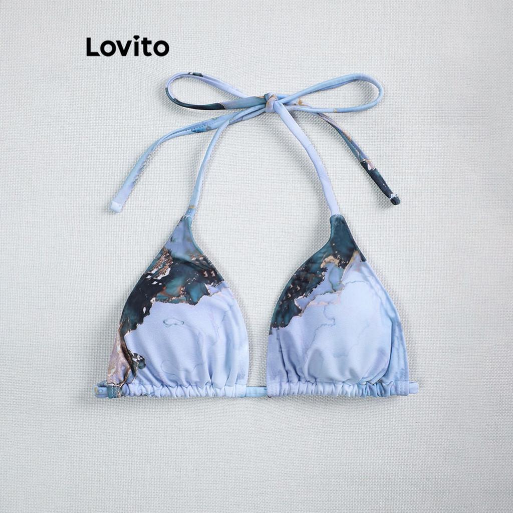 Lovito Férias Biquíni Feminino Sexy Com Amarração Estampa Mármore Top (multicolorido)