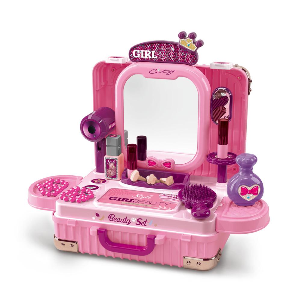 Bancada Penteadeira Infantil 3 Em 1 Maleta 21 Peça Maxi Toys