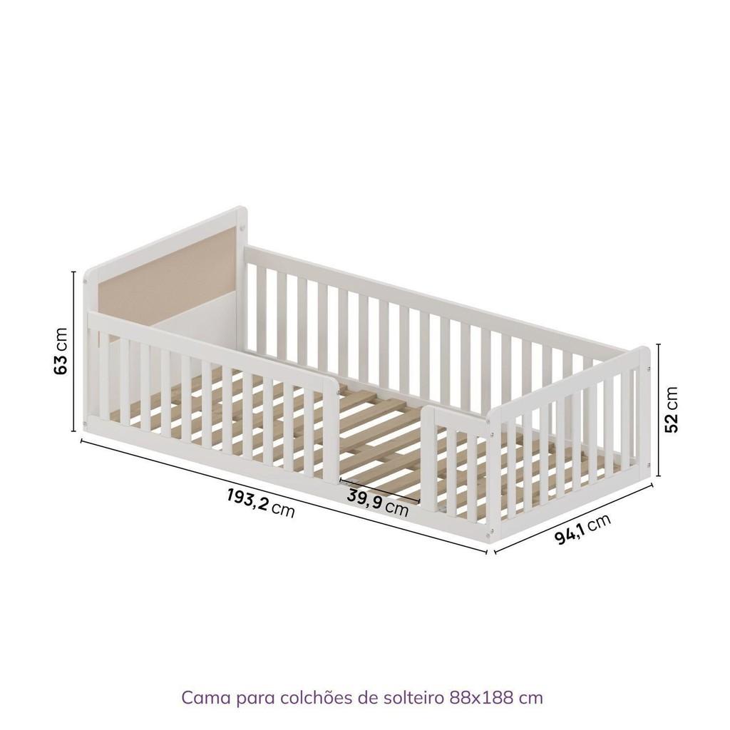 Cama Montessoriana Solteiro Com LED Giulia Rattan Casatema Madeiraoriginals Branco