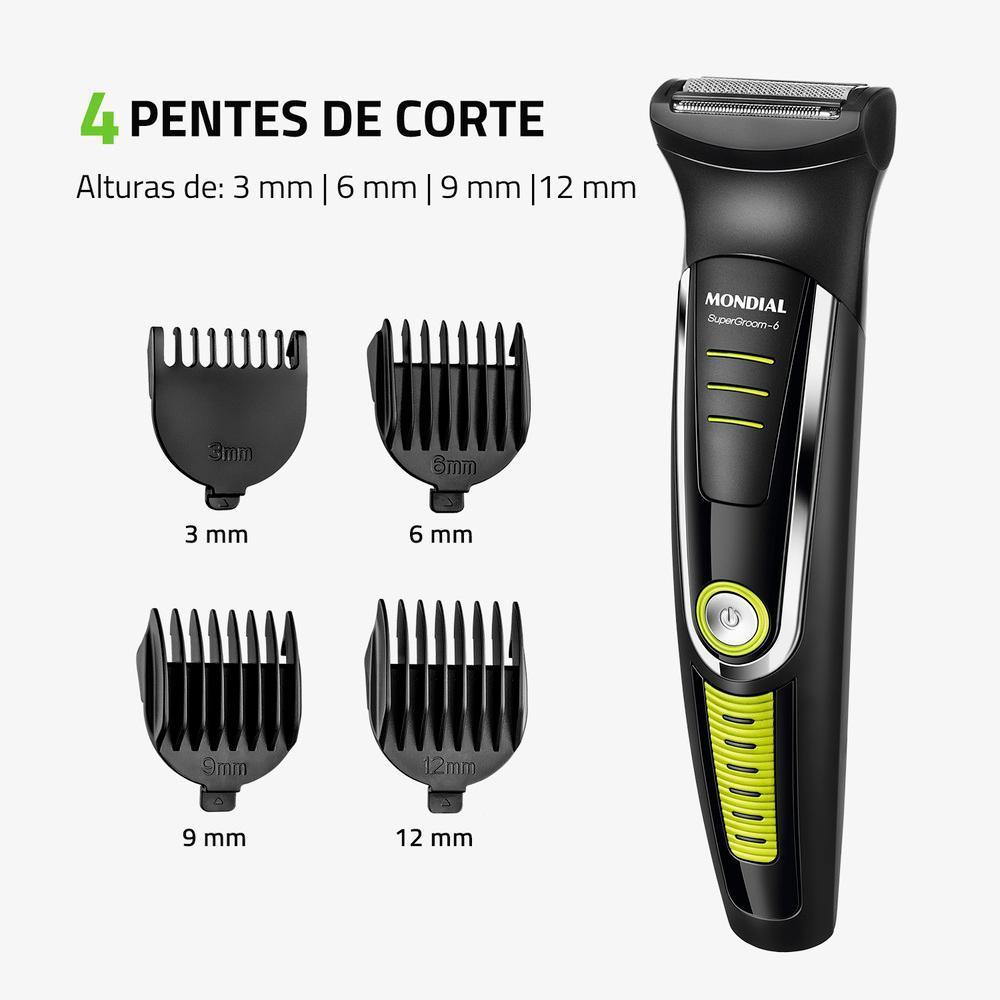 Aparador De Pelos Super Groom 06 Mondial Preto E Verde 6W Bg-04