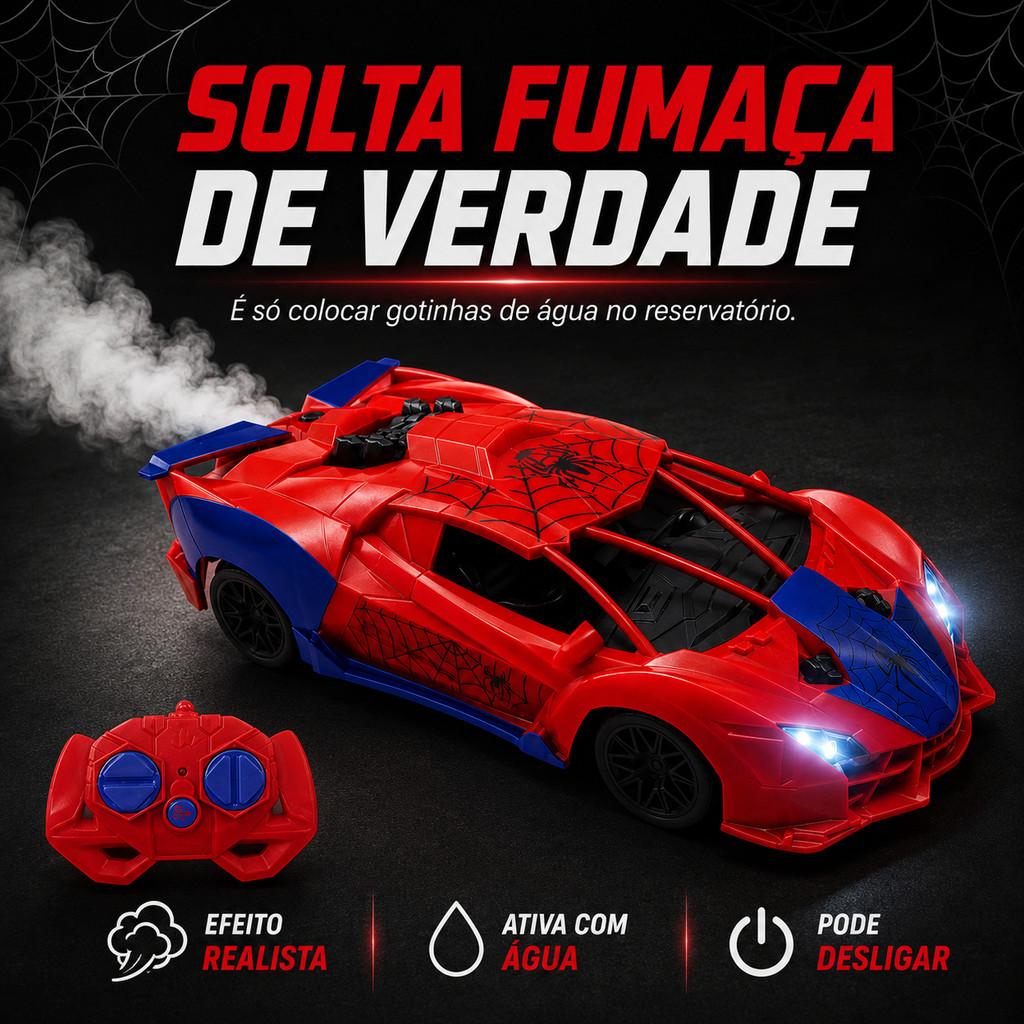 Carrinho De Controle Remoto Solta Fumaça Recarregável Luz LED Brinquedo Infantil Radical Homem Aranha Spider Kizumba