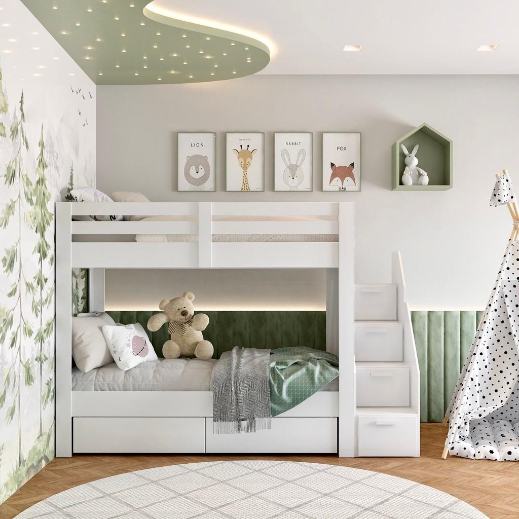 Beliche Infantil/juvenil 2 Gavetões E Escada Com 4 Nichos Star PLUS Casatema Branco