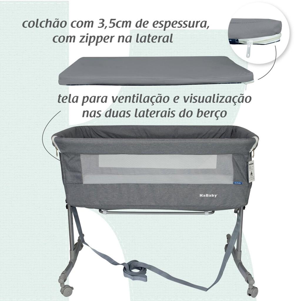 Berço Moisés Co-bed 3 Em 1 Com Mosquiteiro Cinza - Kababy