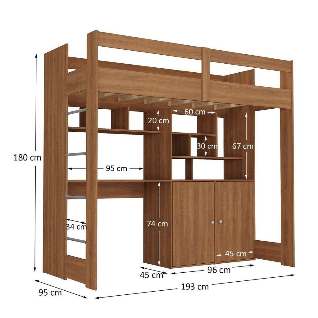Cama Alta Infantil Juvenil 2 Portas Com Escrivaninha Multifuncional Zwork Yescasa Marrom/nogal