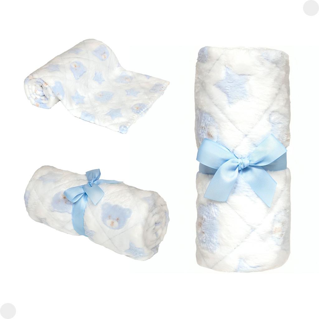 Mantinha Infantil Ursinho Azul Bege Rosa 18071 - Buba