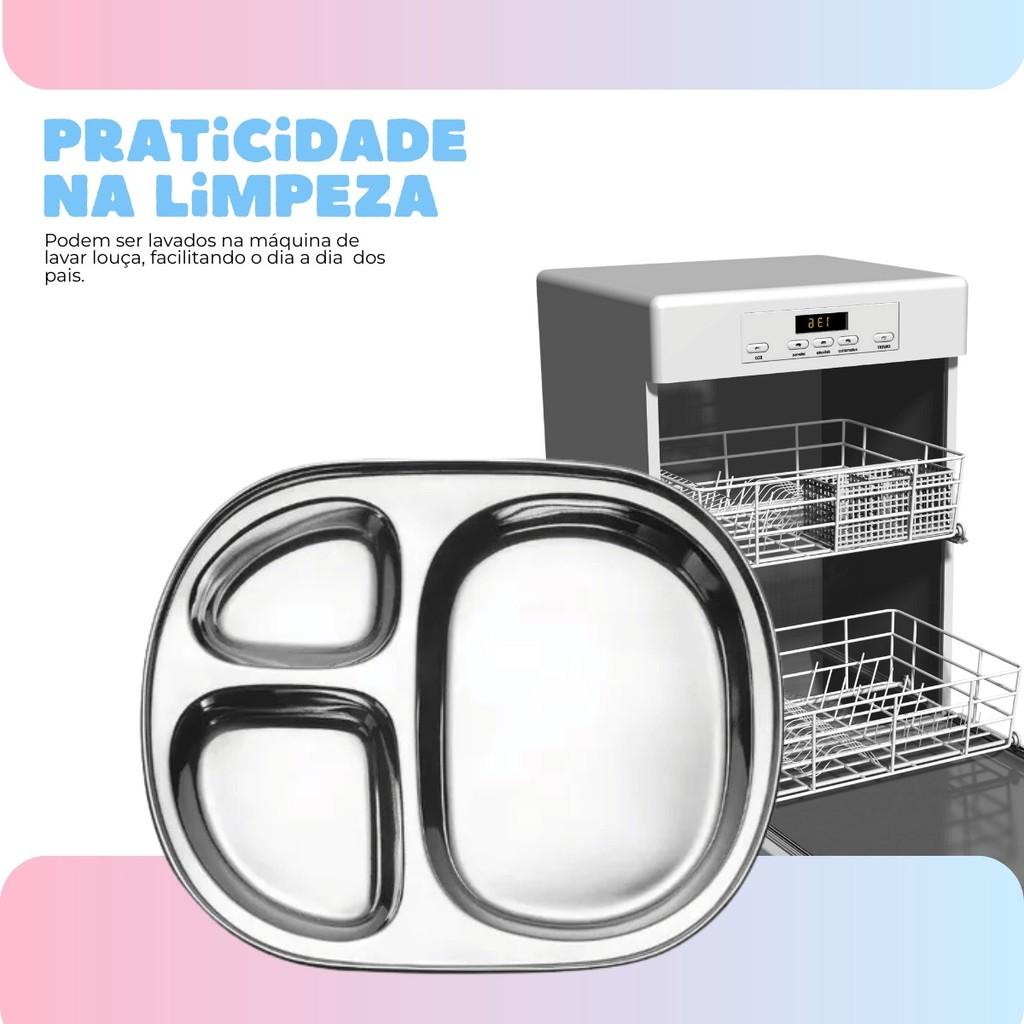 Kit Infantil Bebe Refeição Introdução Alimentar Inox 4 Peças Prato Talheres Faca Garfo Colher Tippi