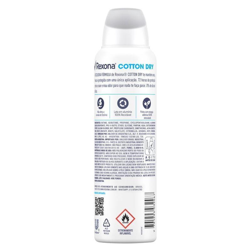 Desodorante Antitranspirante Aerosol Rexona Cotton Dry 72h 150ml