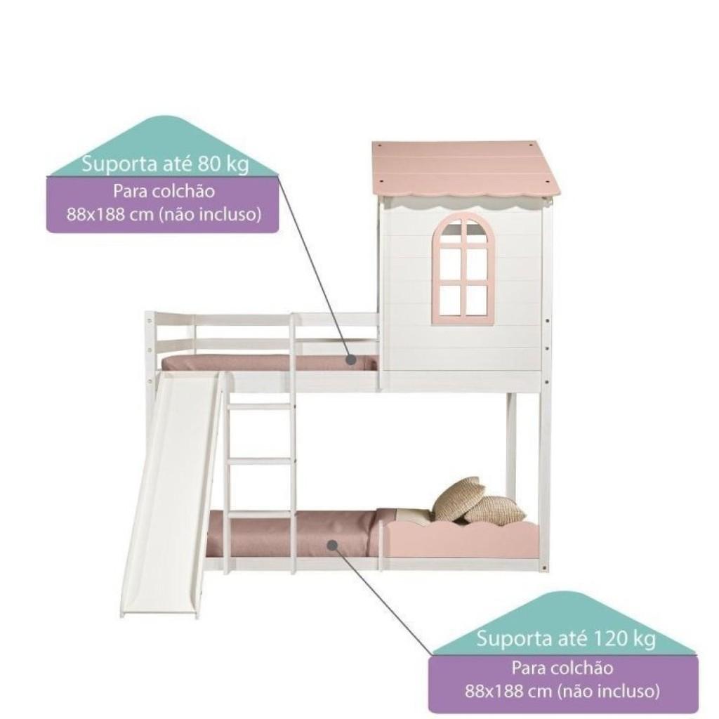 Beliche Montessoriano Club House Sweet Com Escorregador Casatema Madeiraoriginals Branco/rosa/branco