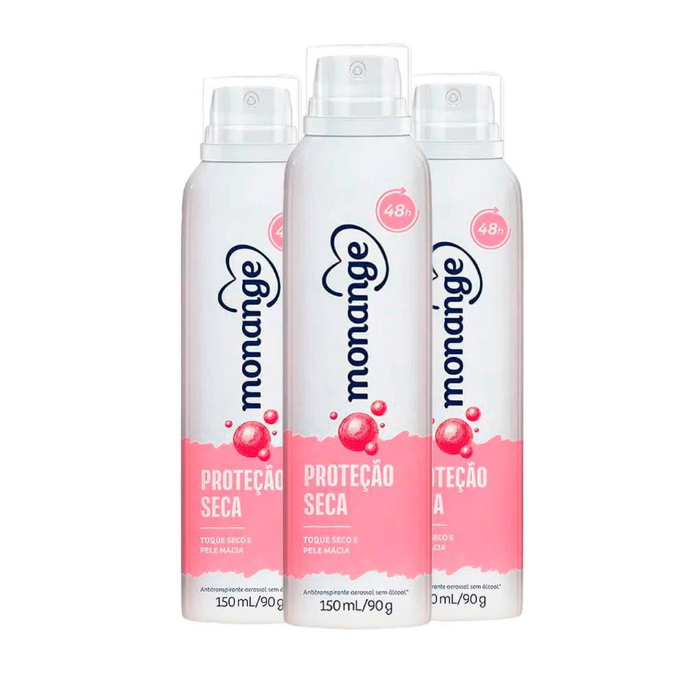 Kit Desodorante Aerosol Monange Proteção Seca 90g - 3 Unidades