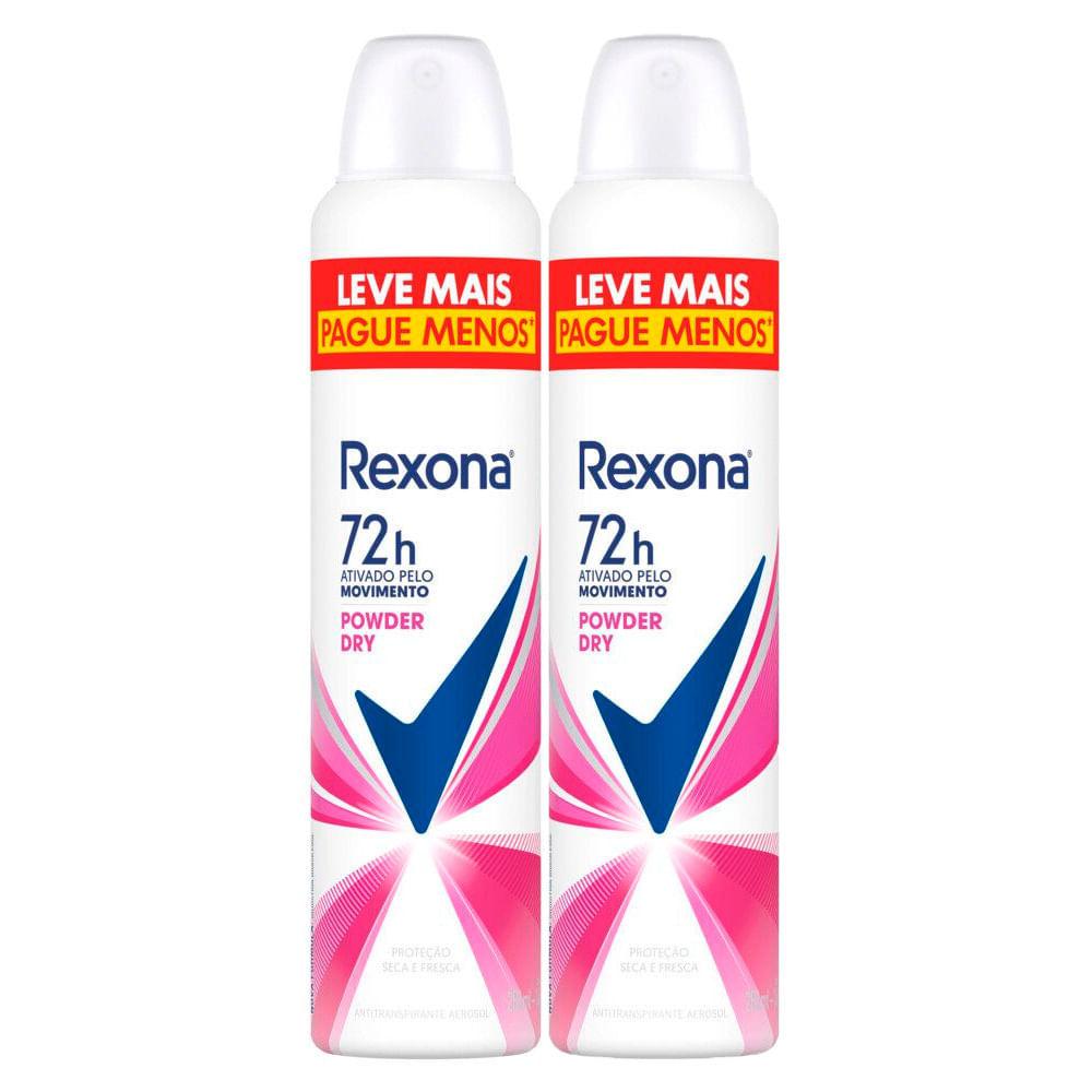 Kit 2 Desodorante Antitranspirante Aerosol Rexona Powder Dry 250ml