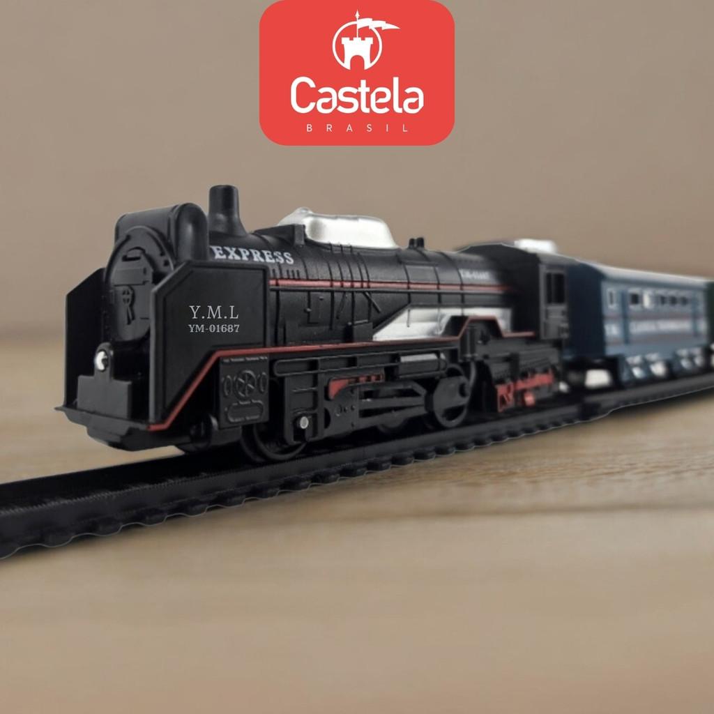 Trenzinho De Brinquedo Com Locomotiva E 4 Vagões Com Luz Elétrico - Castela