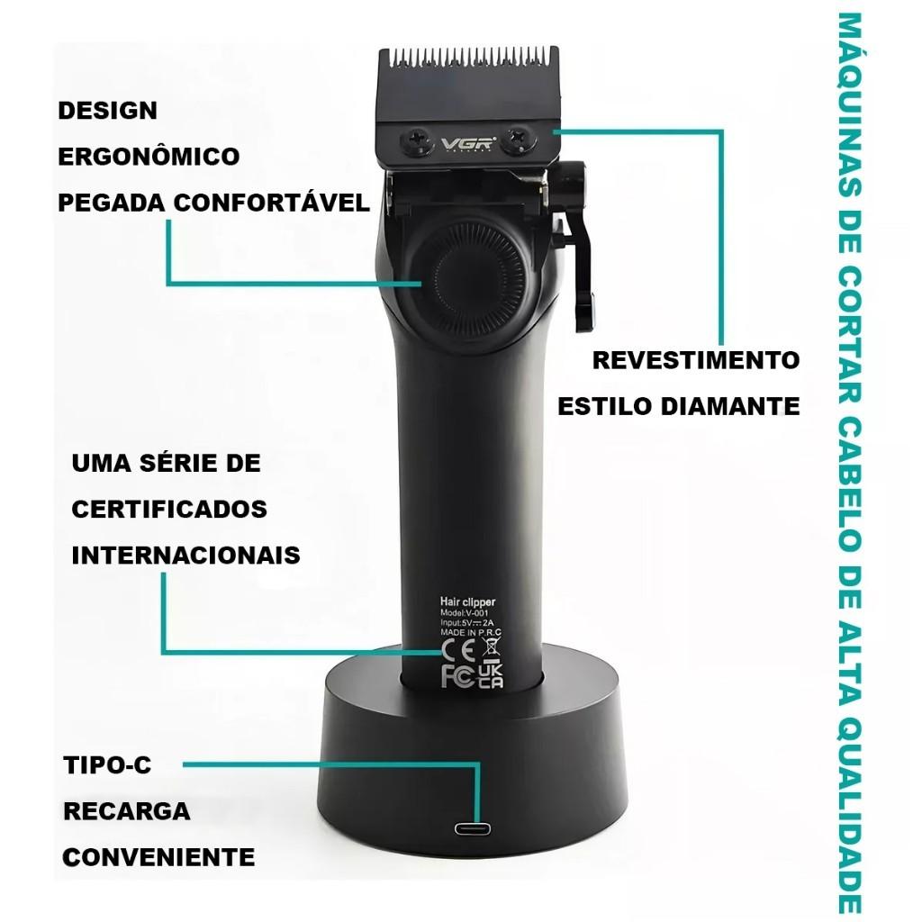 Maquina Cortar Cabelo Profissional Vgr V001 9.000 Rpm LED Premium Original
