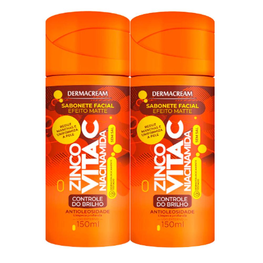Kit 2 Sabonete Facial Efeito Matte Dermacream Zinco + Vita C Niacinamida Antioleosidade 150ml