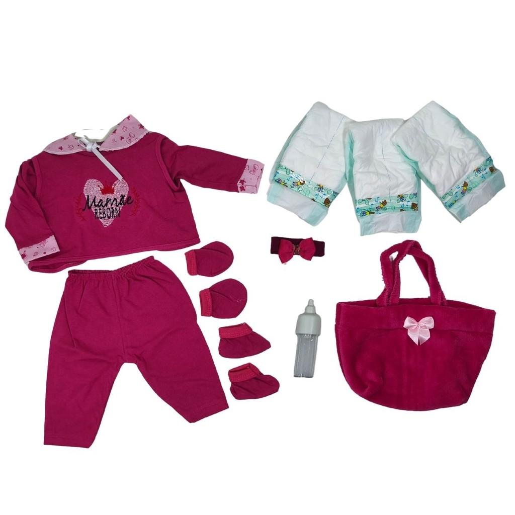 Kit Roupa Boneca Bebê Reborn Bolsa Fraldas Conjunto Mamãe Reborn - Veste De 45 A 50cm