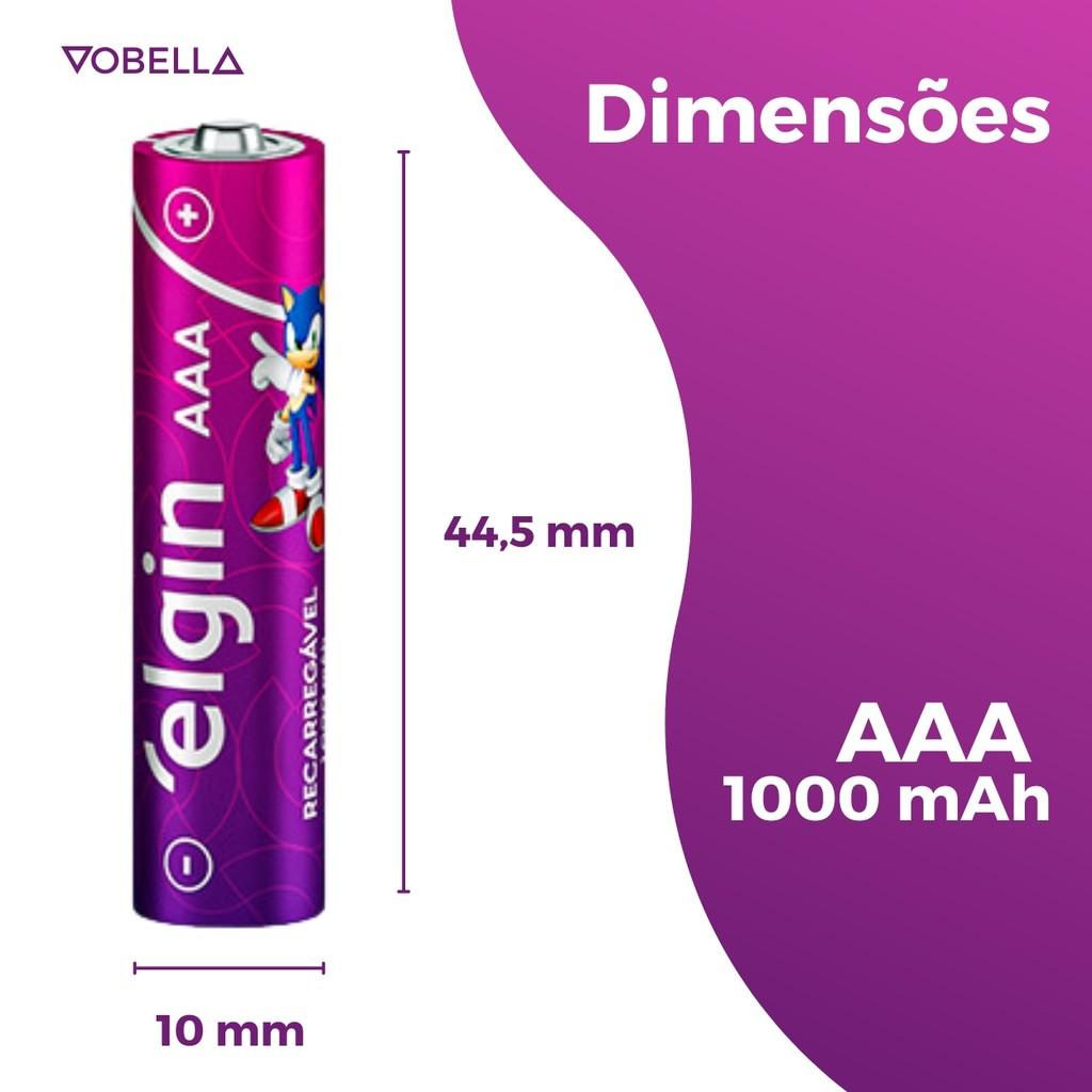 Pilha Recarregável Aaa Palito 1000mah Elgin Blister C/4 Unid