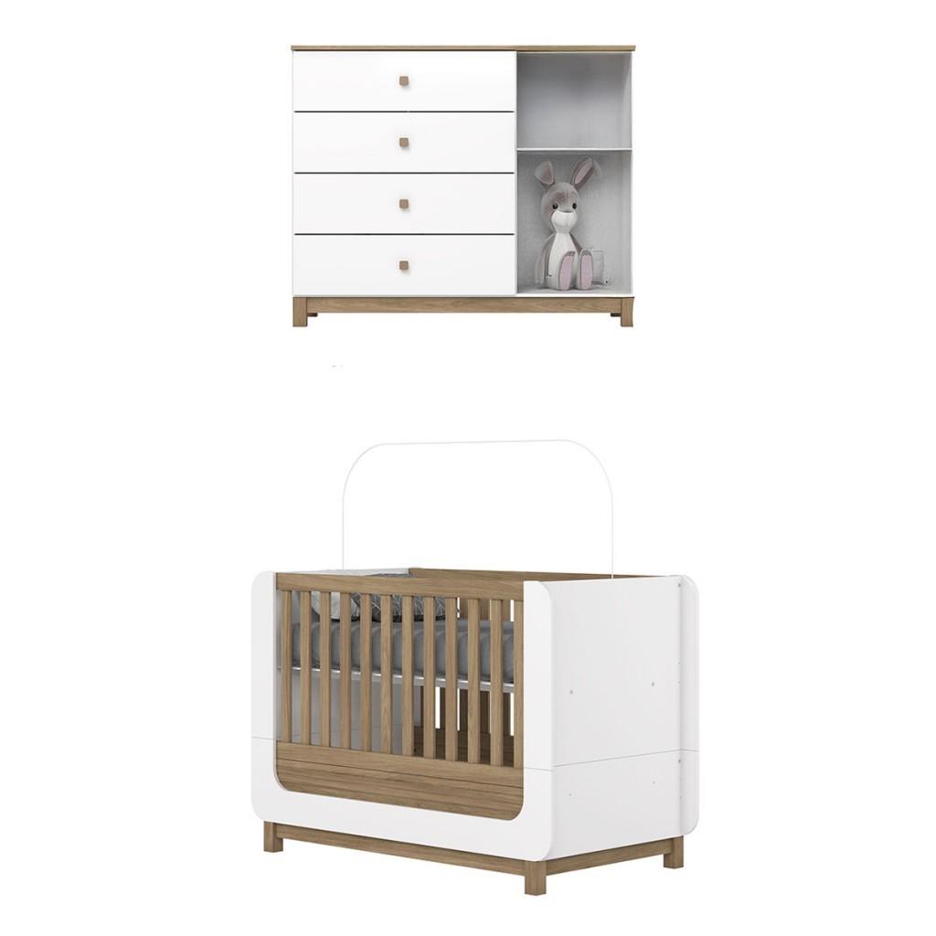 Quarto De Bebê Completo Aconchego 1 Porta 4 Gavetas Com Vidro Branco/jequitibá - Henn